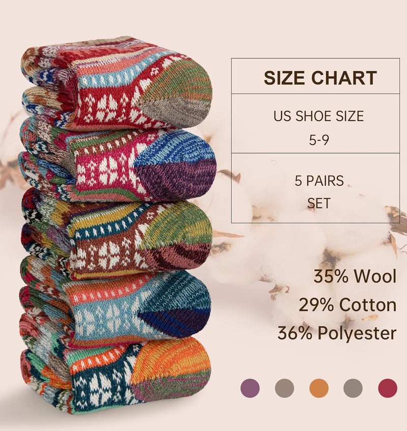 YSense Wool Socks for Women, Winter Boot Socks Stocking Stuffers Gifts for Women Warm Crew Hiking - Image 3